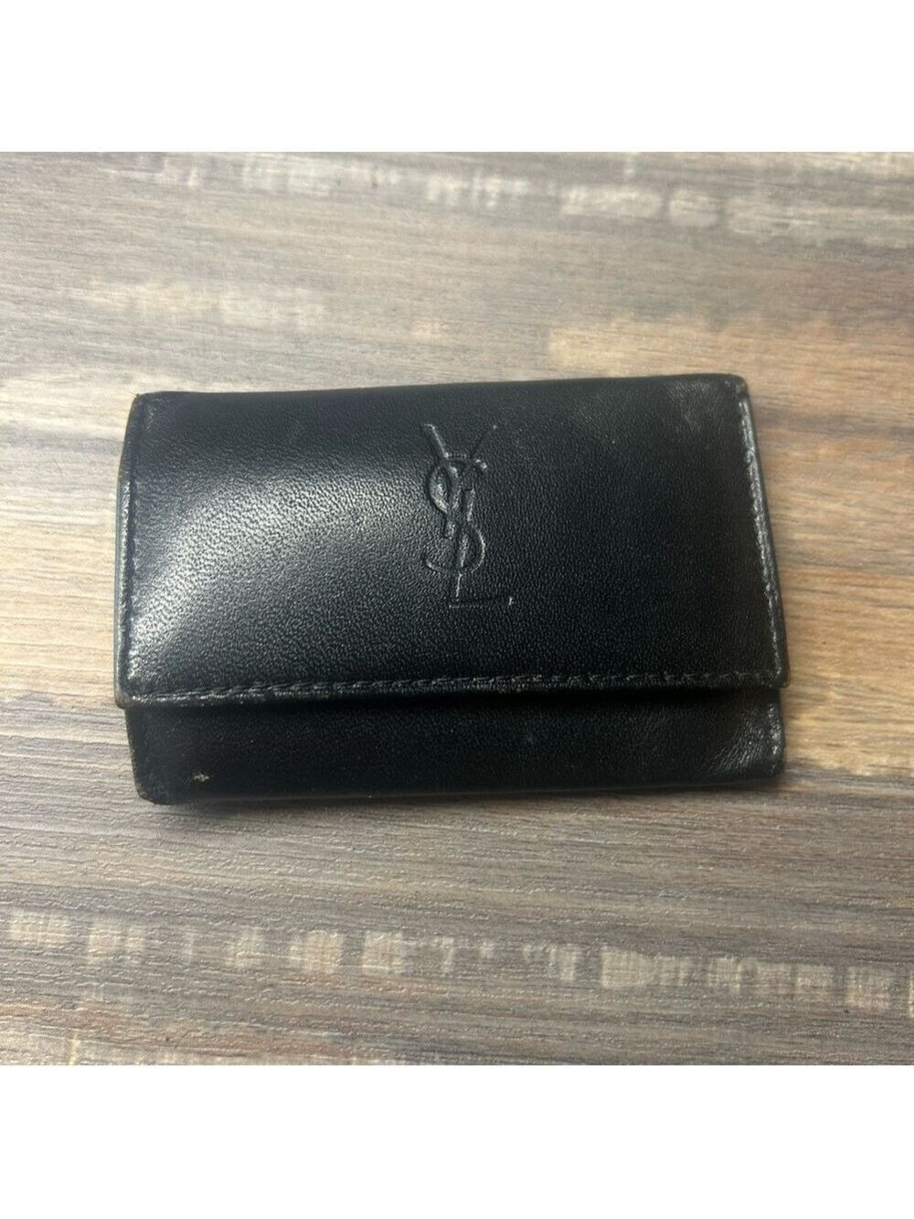 Vintage 1970s Saint Laurent YSL Leather Keychain Wallet Gold Brass